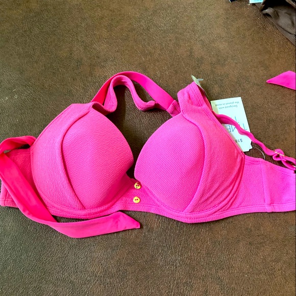 Hot Pink Button Front Push-up Bikini Bra Top - Picture 3 of 6